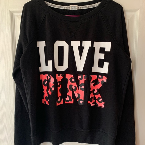 PINK Victoria's Secret Tops - VS Pink ‘Love Pink’ black pullover EUC